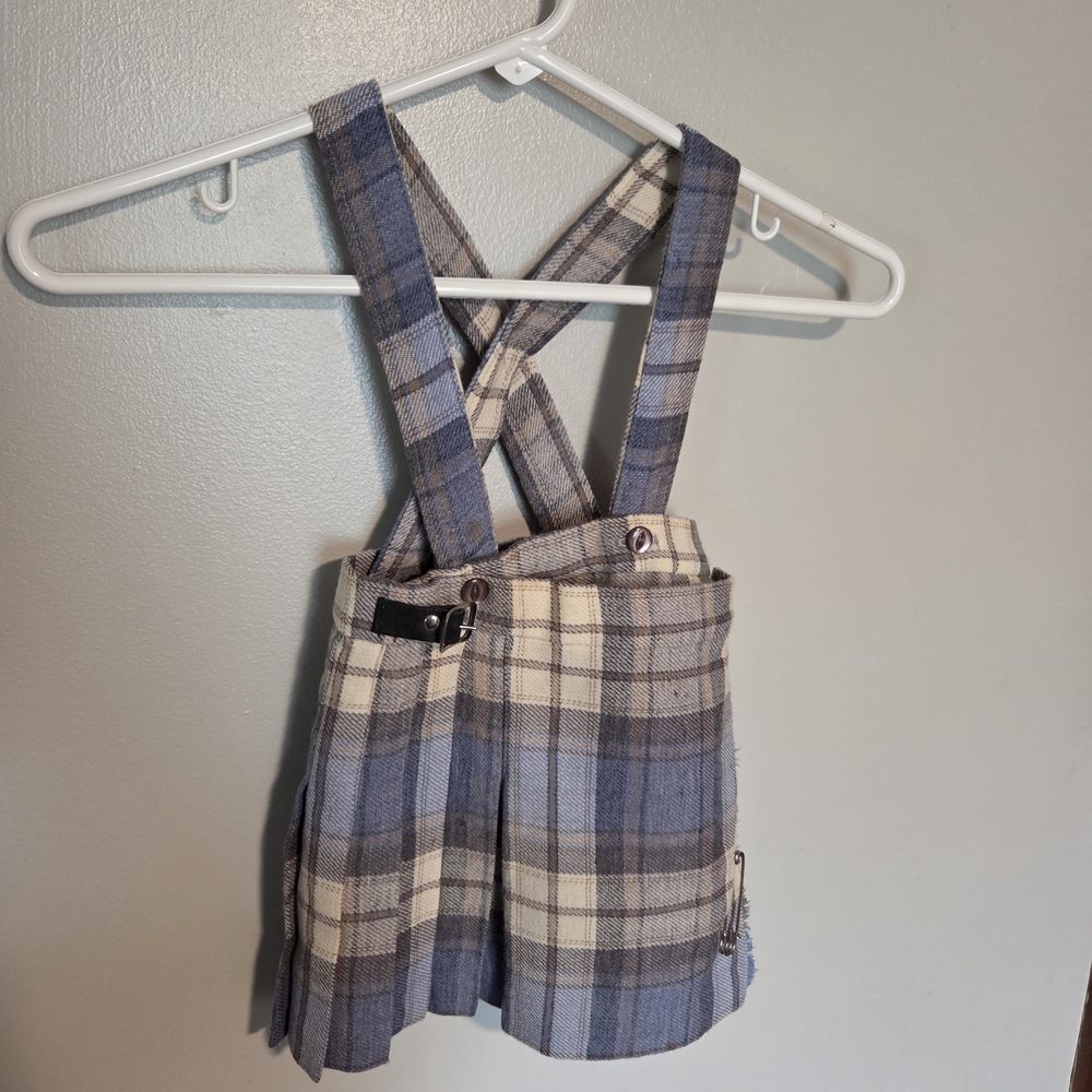 Vintage Wool Plaid Suspender Skirt For Toddler